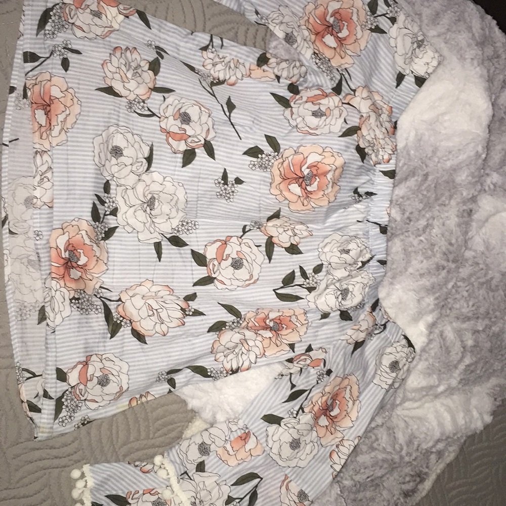 Off the shoulder light blue strips and flowers top
